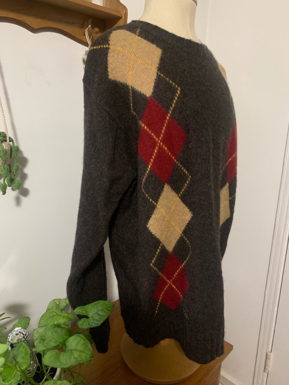 Eddie Bauer Vintage 90s y2k 100% Lambswool Argyle SweaterSize L - Picture 5 of 16
